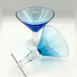 2 Artland Salute Blue Handblown Martini Glasses